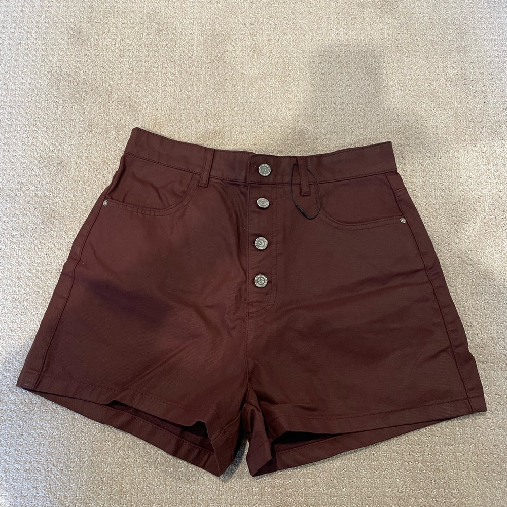 Zara High Waist Faux Leather Burgundy Shorts